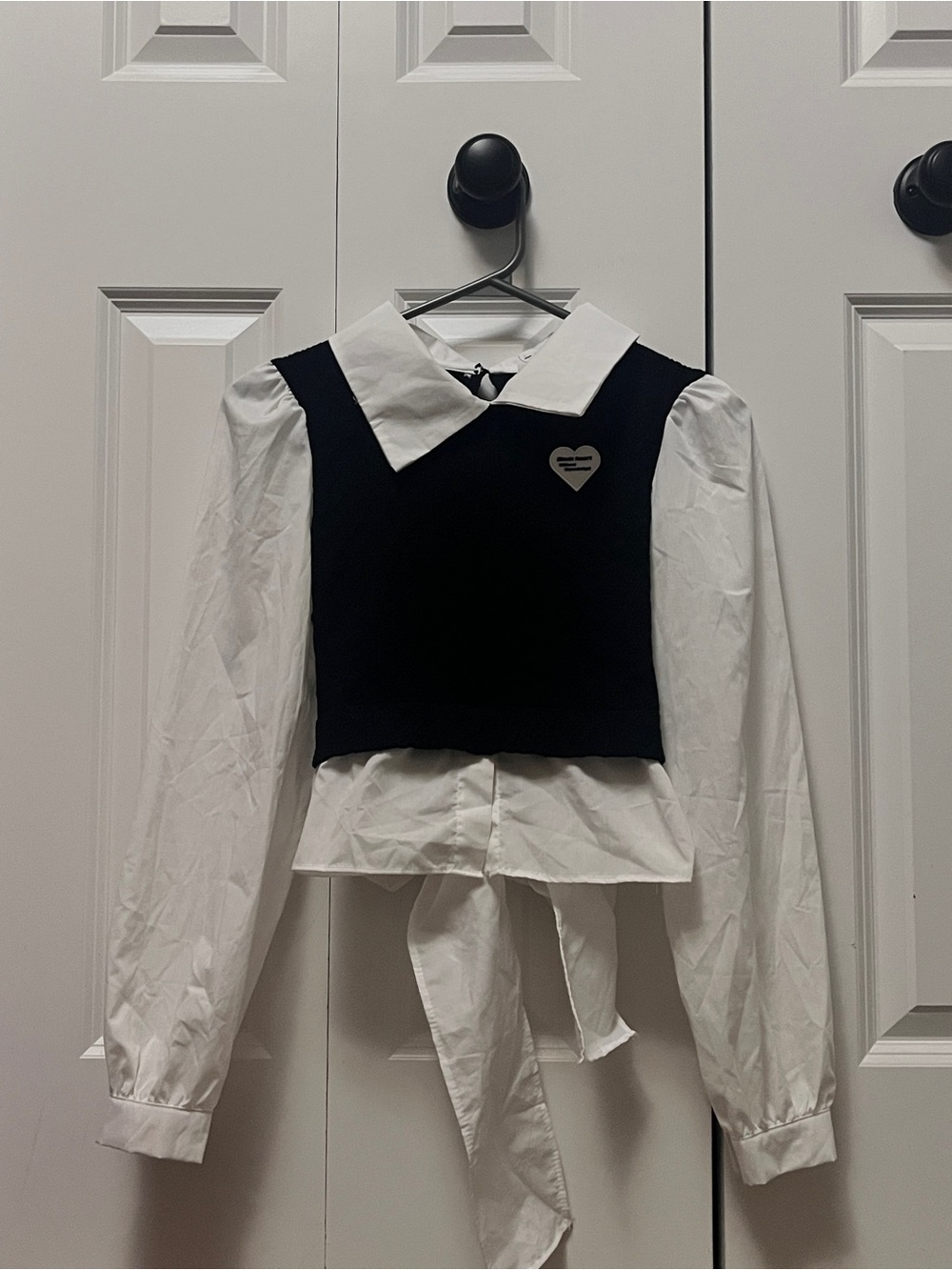 Black & White Layered Tie Back Blouse